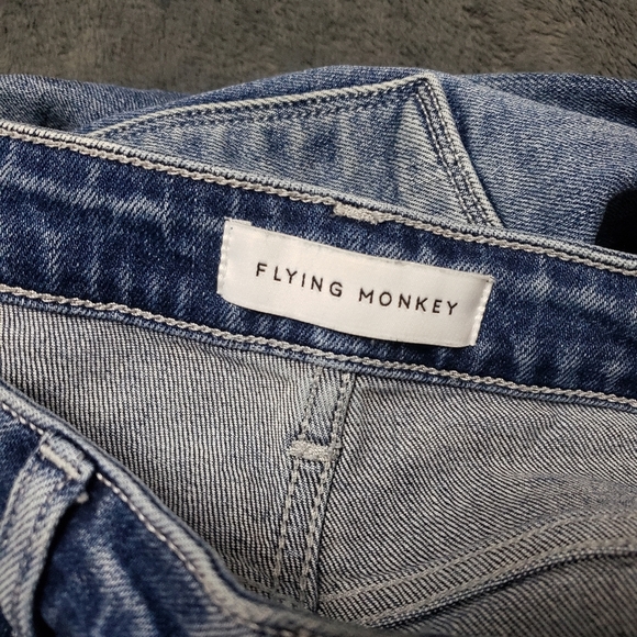 Flying Monkey Boyfriend Jeans Distressed Raw Hem size 28 Blue Ripped Denim - Picture 4 of 12